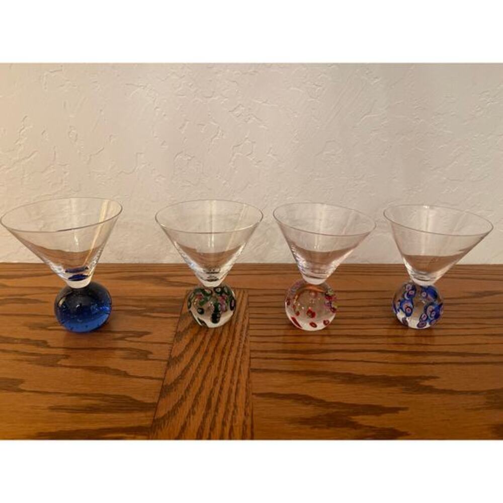 Murano Millefiori ball stem martini or cocktail glasses set of 4